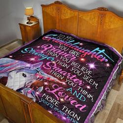 Personalized Unicorn Family From Grandma To My Granddaughter Braver Than You Believe Quilt Meaningful Gifts For Her Great Customized Gifts For Birthday Christmas Graduation