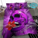 purple light skull hibiscus personalized custom name duvet cover bedding set d2121477