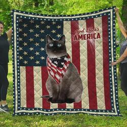Siamese Cat God Bless America Quilt Blanket Great Customized Gifts For Birthday Christmas Thanksgiving
