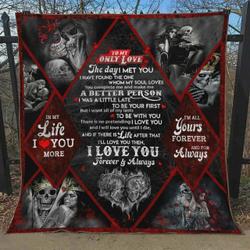 Skull Couple In My Life I Love You More Quilt Blanket Great Customized Blanket Gifts For Birthday Christmas Thanksgiving
