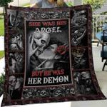 skull husband and wife she was his angel quilt blanket great customized gifts for birthday 0
