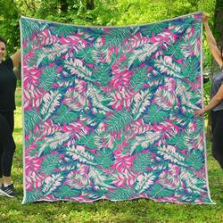 Teal Pink Blossom Tropical Cl17100595Mdq Quilt Blanket