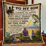 to my son a man stood where a boy used to be love dad fishing quilt blanket d2448799