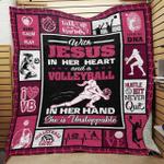with jesus in her heart volleyball in her hand shes unstoppable quilt blanket great customized 0