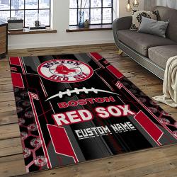 mlb boston red sox baseball team logo rectangle area rug dark room brs01
