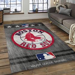 mlb boston red sox baseball team logo rectangle area rug dark room brs02