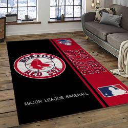 mlb boston red sox baseball team logo rectangle area rug dark room brs03