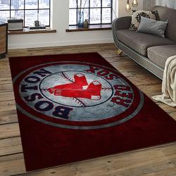 mlb boston red sox baseball team logo rectangle area rug dark room brs14