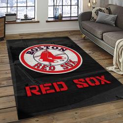 mlb boston red sox baseball team logo rectangle area rug dark room brs18