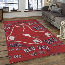 mlb boston red sox baseball team logo rectangle area rug dark room brs30