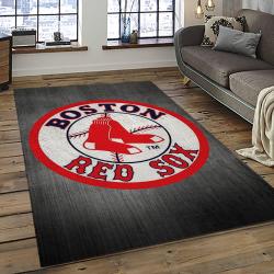 mlb boston red sox baseball team logo rectangle area rug dark room brs36