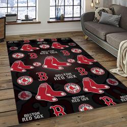 mlb boston red sox baseball team logo rectangle area rug dark room brs47