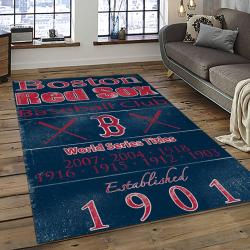 mlb boston red sox baseball team logo rectangle area rug dark room brs53