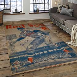 mlb boston red sox baseball team logo rectangle area rug dark room brs56