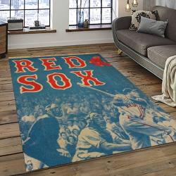 mlb boston red sox baseball team logo rectangle area rug dark room brs58