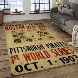 mlb boston red sox baseball team logo rectangle area rug dark room brs61