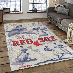 mlb boston red sox baseball team logo rectangle area rug dark room brs62