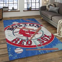 mlb boston red sox baseball team logo rectangle area rug dark room brs68