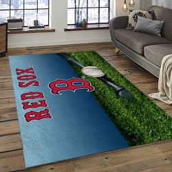mlb boston red sox baseball team logo rectangle area rug dark room brs69