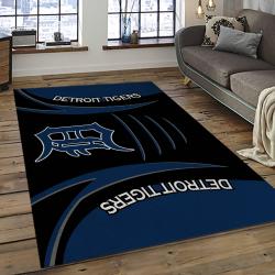 mlb detroit tigers baseball team logo rectangle area rug dark room dt01