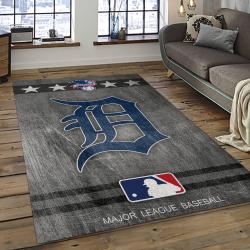 mlb detroit tigers baseball team logo rectangle area rug dark room dt03