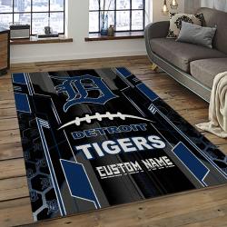mlb detroit tigers baseball team logo rectangle area rug dark room dt04