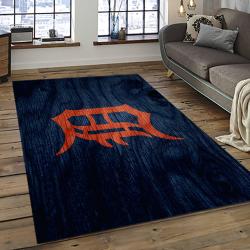 mlb detroit tigers baseball team logo rectangle area rug dark room dt05