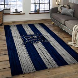 mlb detroit tigers baseball team logo rectangle area rug dark room dt07