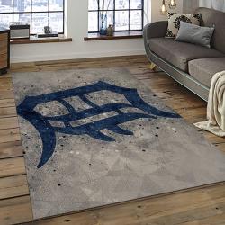 mlb detroit tigers baseball team logo rectangle area rug dark room dt10