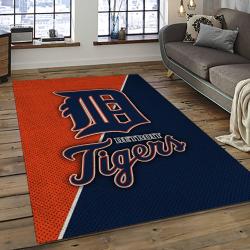 mlb detroit tigers baseball team logo rectangle area rug dark room dt14