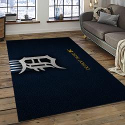 mlb detroit tigers baseball team logo rectangle area rug dark room dt15