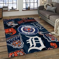 mlb detroit tigers baseball team logo rectangle area rug dark room dt16