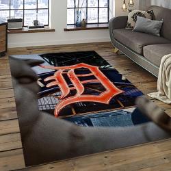 mlb detroit tigers baseball team logo rectangle area rug dark room dt21