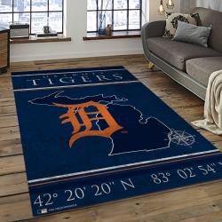 mlb detroit tigers baseball team logo rectangle area rug dark room dt23