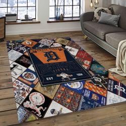 mlb detroit tigers baseball team logo rectangle area rug dark room dt29