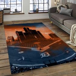 mlb detroit tigers baseball team logo rectangle area rug dark room dt30