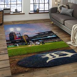 mlb detroit tigers baseball team logo rectangle area rug dark room dt31