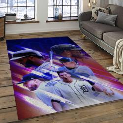 mlb detroit tigers baseball team logo rectangle area rug dark room dt32
