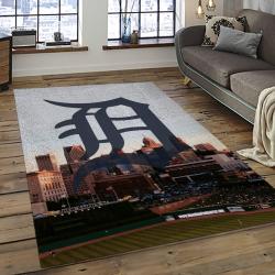 mlb detroit tigers baseball team logo rectangle area rug dark room dt35