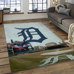 mlb detroit tigers baseball team logo rectangle area rug dark room dt36
