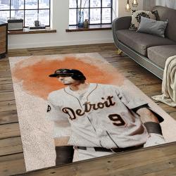 mlb detroit tigers baseball team logo rectangle area rug dark room dt38