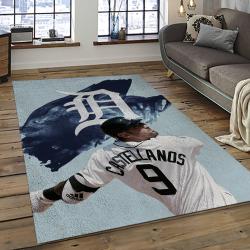 mlb detroit tigers baseball team logo rectangle area rug dark room dt39