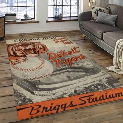 mlb detroit tigers baseball team logo rectangle area rug dark room dt41