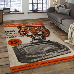 mlb detroit tigers baseball team logo rectangle area rug dark room dt42