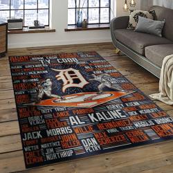 mlb detroit tigers baseball team logo rectangle area rug dark room dt43