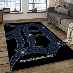 mlb detroit tigers baseball team logo rectangle area rug dark room dt45