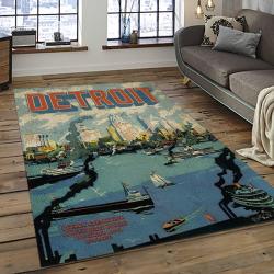 mlb detroit tigers baseball team logo rectangle area rug dark room dt47