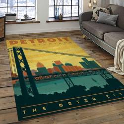 mlb detroit tigers baseball team logo rectangle area rug dark room dt49
