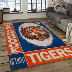 mlb detroit tigers baseball team logo rectangle area rug dark room dt50
