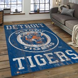 mlb detroit tigers baseball team logo rectangle area rug dark room dt53